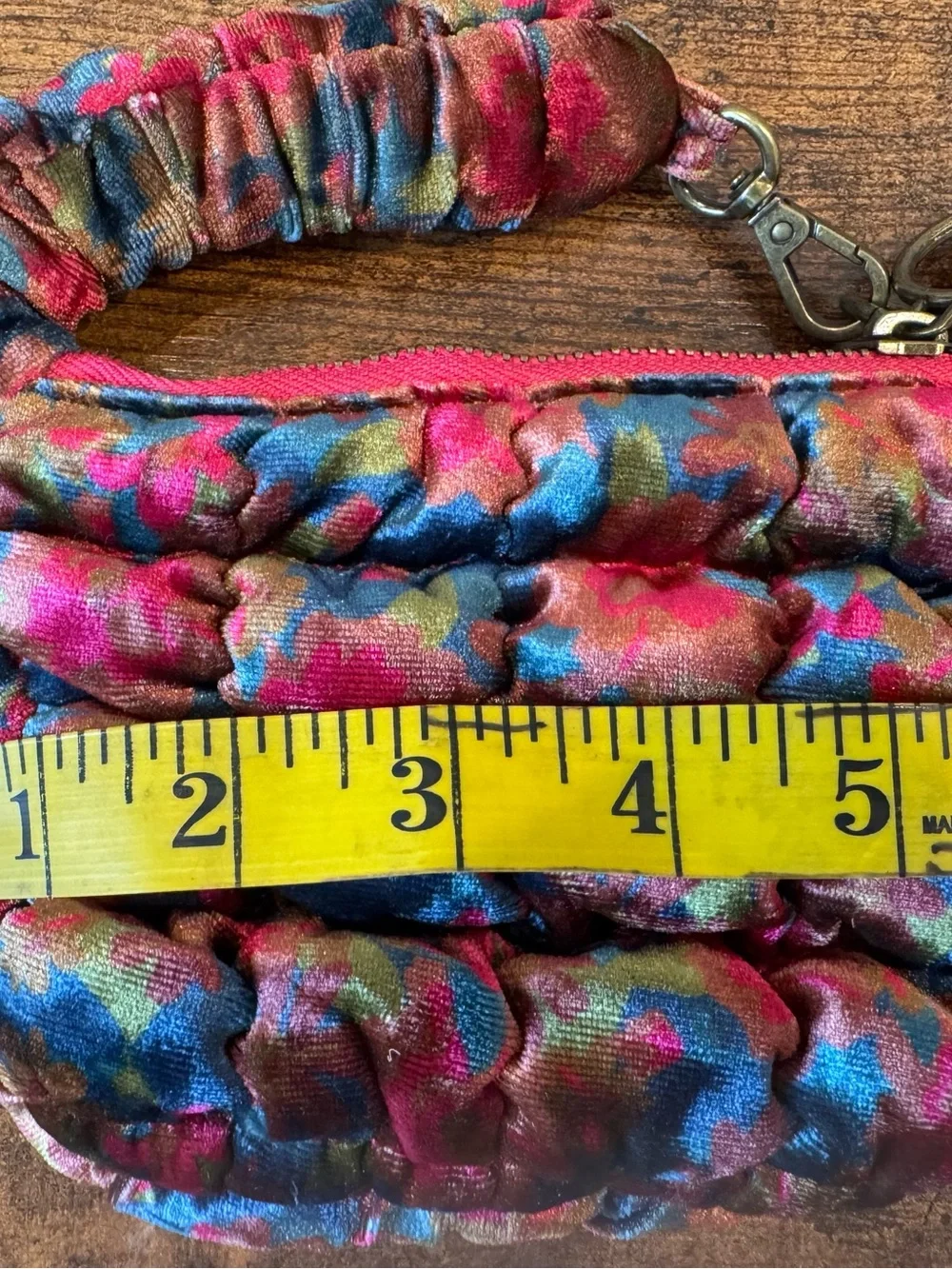 Natural Life Puffy Mini Clip On Pouch Teal/Pink Velvet Floral NWT